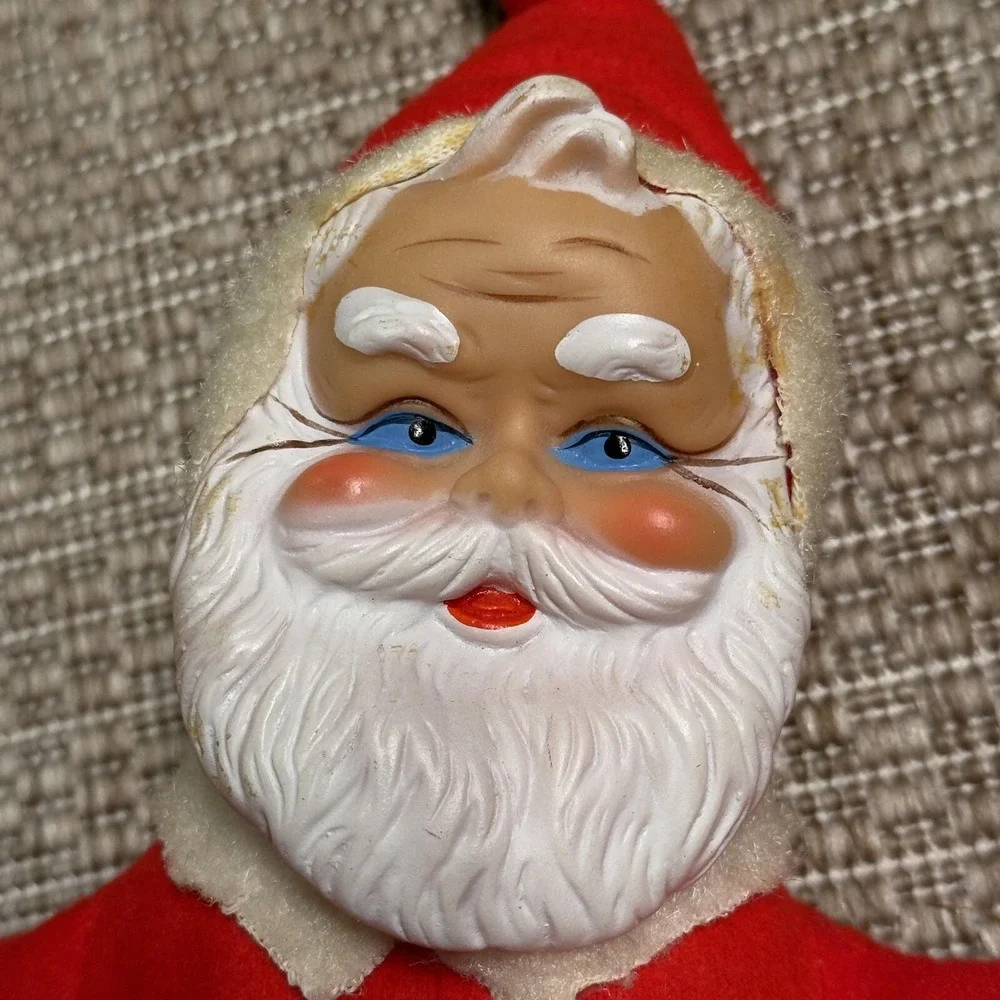 Vintage 13 inch Rubber Face Santa Claus Stuffed Body
